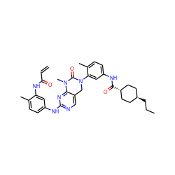 C=CC(=O)Nc1cc(Nc2ncc3c(n2)N(C)C(=O)N(c2cc(NC(=O)[C@H]4CC[C@H](CCC)CC4)ccc2C)C3)ccc1C ZINC001772619744