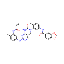 C=CC(=O)Nc1cc(Nc2ncc3c(n2)N(C)C(=O)N(c2cc(NC(=O)c4ccc5c(c4)OCO5)ccc2C)C3)ccc1C ZINC001772627334