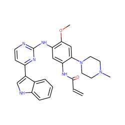 C=CC(=O)Nc1cc(Nc2nccc(-c3c[nH]c4ccccc34)n2)c(OC)cc1N1CCN(C)CC1 ZINC000096937392