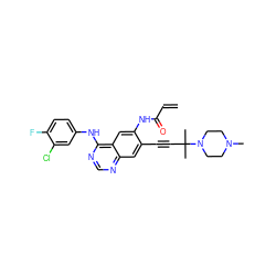 C=CC(=O)Nc1cc2c(Nc3ccc(F)c(Cl)c3)ncnc2cc1C#CC(C)(C)N1CCN(C)CC1 ZINC000022453472