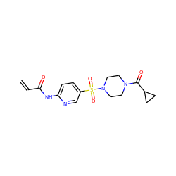 C=CC(=O)Nc1ccc(S(=O)(=O)N2CCN(C(=O)C3CC3)CC2)cn1 ZINC000084739478