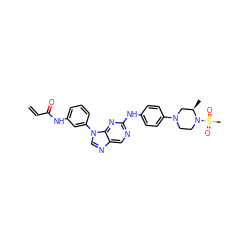 C=CC(=O)Nc1cccc(-n2cnc3cnc(Nc4ccc(N5CCN(S(C)(=O)=O)[C@H](C)C5)cc4)nc32)c1 ZINC001772583722