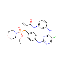 C=CC(=O)Nc1cccc(Nc2nc(Nc3ccc(C[P@@](=O)(OCC)N4CCOCC4)cc3)ncc2Cl)c1 ZINC001772622981