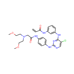 C=CC(=O)Nc1cccc(Nc2nc(Nc3ccc(NC(=O)CN(CCOC)CCOC)cc3)ncc2Cl)c1 ZINC001772637038