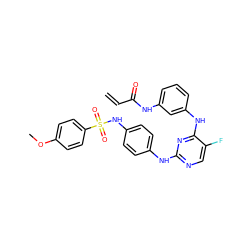 C=CC(=O)Nc1cccc(Nc2nc(Nc3ccc(NS(=O)(=O)c4ccc(OC)cc4)cc3)ncc2F)c1 ZINC001772631560