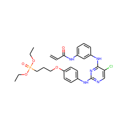 C=CC(=O)Nc1cccc(Nc2nc(Nc3ccc(OCCCP(=O)(OCC)OCC)cc3)ncc2Cl)c1 ZINC001772625687