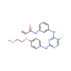 C=CC(=O)Nc1cccc(Nc2nc(Nc3ccc(OCCOC)cc3)ncc2F)c1 ZINC000072319585