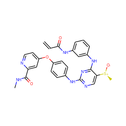 C=CC(=O)Nc1cccc(Nc2nc(Nc3ccc(Oc4ccnc(C(=O)NC)c4)cc3)ncc2[S@+](C)[O-])c1 ZINC000653745140