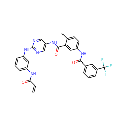 C=CC(=O)Nc1cccc(Nc2ncc(NC(=O)c3cc(NC(=O)c4cccc(C(F)(F)F)c4)ccc3C)cn2)c1 ZINC000169353163