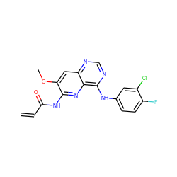 C=CC(=O)Nc1nc2c(Nc3ccc(F)c(Cl)c3)ncnc2cc1OC ZINC000013806968