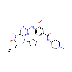 C=CC[C@@H]1CN(C2CCCC2)c2nc(Nc3ccc(C(=O)NC4CCN(C)CC4)cc3OC)ncc2N(C)C1=O ZINC000096271649