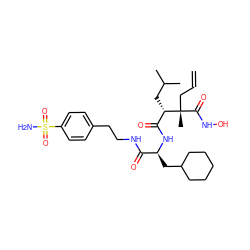 C=CC[C@](C)(C(=O)NO)[C@@H](CC(C)C)C(=O)N[C@@H](CC1CCCCC1)C(=O)NCCc1ccc(S(N)(=O)=O)cc1 ZINC000029229836