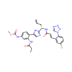 C=CC[C@H](NC(=O)/C=C/c1cc(Cl)ccc1-n1cnnn1)c1ncc(-c2ccc(NC(=O)OC)cc2NC(=O)CC)[nH]1 ZINC001772572413