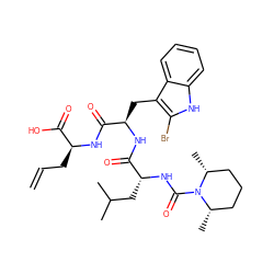 C=CC[C@H](NC(=O)[C@@H](Cc1c(Br)[nH]c2ccccc12)NC(=O)[C@@H](CC(C)C)NC(=O)N1[C@@H](C)CCC[C@H]1C)C(=O)O ZINC000026396048