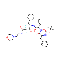 C=CC[C@H](NC(=O)[C@H](Cc1ccccc1)NC(=O)OC(C)(C)C)C(=O)N[C@@H](CC1CCCCC1)C(=O)C(F)(F)C(=O)NCCN1CCOCC1 ZINC000029205356