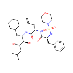 C=CC[C@H](NC(=O)[C@H](Cc1ccccc1)NS(=O)(=O)N1CCOCC1)C(=O)N[C@@H](CC1CCCCC1)[C@@H](O)[C@@H](O)CC(C)C ZINC000026169422