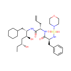 C=CC[C@H](NC(=O)[C@H](Cc1ccccc1)NS(=O)(=O)N1CCOCC1)C(=O)N[C@@H](CC1CCCCC1)[C@@H](O)C[C@H](O)CC ZINC000026578977