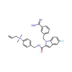 C=CC[N+](C)(C)c1ccc(CNC(=O)c2cc3cc(F)ccc3n2Cc2cccc(C(=N)N)c2)cc1 ZINC000013474315