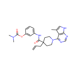 C=CCC1(C(=O)Nc2cccc(OC(=O)N(C)C)c2)CCN(c2ncnc3[nH]cc(C)c23)CC1 ZINC000299821239