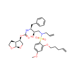 C=CCCCOc1cc(OC)ccc1S(=O)(=O)N(CC=C)C[C@@H](O)[C@H](Cc1ccccc1)NC(=O)O[C@H]1CO[C@H]2OCC[C@@H]12 ZINC000049679548