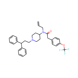 C=CCN(C(=O)Cc1ccc(OC(F)(F)F)cc1)C1CCN(CCC(c2ccccc2)c2ccccc2)CC1 ZINC000028131659