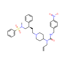 C=CCN(C(=O)NCc1ccc([N+](=O)[O-])cc1)C1CCN(CC[C@@H](CN(C)S(=O)(=O)c2ccccc2)c2ccccc2)CC1 ZINC000026501828