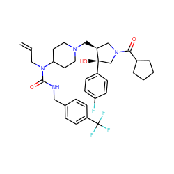 C=CCN(C(=O)NCc1ccc(C(F)(F)F)cc1)C1CCN(C[C@H]2CN(C(=O)C3CCCC3)C[C@]2(O)c2ccc(F)cc2)CC1 ZINC000058581092