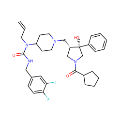 C=CCN(C(=O)NCc1ccc(F)c(F)c1)C1CCN(C[C@H]2CN(C(=O)C3CCCC3)C[C@]2(O)c2ccccc2)CC1 ZINC000053230252