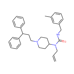 C=CCN(C(=O)NCc1cccc(C)c1)C1CCN(CCC(c2ccccc2)c2ccccc2)CC1 ZINC000028351841