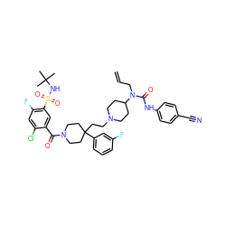 C=CCN(C(=O)Nc1ccc(C#N)cc1)C1CCN(CCC2(c3cccc(F)c3)CCN(C(=O)c3cc(S(=O)(=O)NC(C)(C)C)c(F)cc3Cl)CC2)CC1 ZINC000095544903