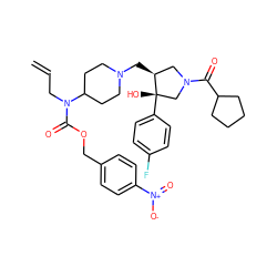 C=CCN(C(=O)OCc1ccc([N+](=O)[O-])cc1)C1CCN(C[C@H]2CN(C(=O)C3CCCC3)C[C@]2(O)c2ccc(F)cc2)CC1 ZINC000058583529