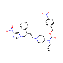 C=CCN(C(=O)OCc1ccc([N+](=O)[O-])cc1)C1CCN(CC[C@@H](Cn2cnc([N+](=O)[O-])c2)c2ccccc2)CC1 ZINC000026831713