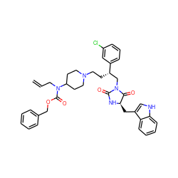 C=CCN(C(=O)OCc1ccccc1)C1CCN(CC[C@@H](CN2C(=O)N[C@H](Cc3c[nH]c4ccccc34)C2=O)c2cccc(Cl)c2)CC1 ZINC000026840555