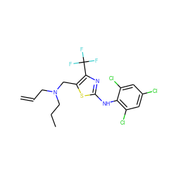 C=CCN(CCC)Cc1sc(Nc2c(Cl)cc(Cl)cc2Cl)nc1C(F)(F)F ZINC000028330482