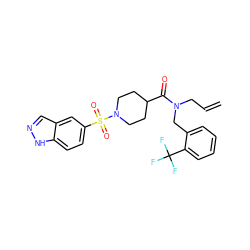 C=CCN(Cc1ccccc1C(F)(F)F)C(=O)C1CCN(S(=O)(=O)c2ccc3[nH]ncc3c2)CC1 ZINC000205402743