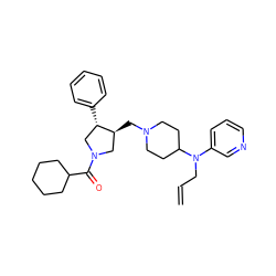 C=CCN(c1cccnc1)C1CCN(C[C@H]2CN(C(=O)C3CCCCC3)C[C@@H]2c2ccccc2)CC1 ZINC000013487343