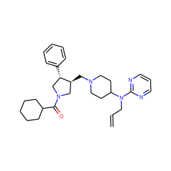 C=CCN(c1ncccn1)C1CCN(C[C@H]2CN(C(=O)C3CCCCC3)C[C@@H]2c2ccccc2)CC1 ZINC000013487345