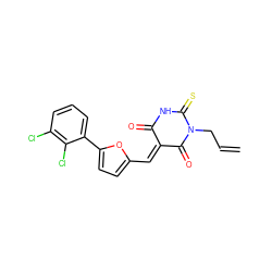 C=CCN1C(=O)/C(=C/c2ccc(-c3cccc(Cl)c3Cl)o2)C(=O)NC1=S ZINC000001200997