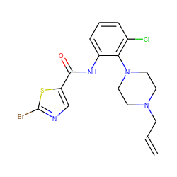 C=CCN1CCN(c2c(Cl)cccc2NC(=O)c2cnc(Br)s2)CC1 ZINC000062241900