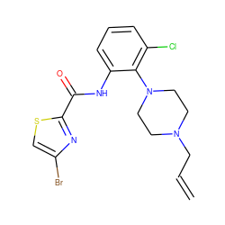 C=CCN1CCN(c2c(Cl)cccc2NC(=O)c2nc(Br)cs2)CC1 ZINC000062241903