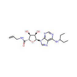 C=CCNC(=O)[C@H]1O[C@H](n2cnc3c(NC(CC)CC)ncnc32)[C@H](O)[C@@H]1O ZINC000048998046