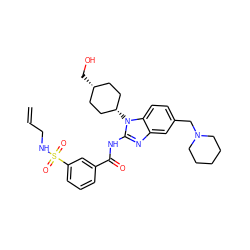 C=CCNS(=O)(=O)c1cccc(C(=O)Nc2nc3cc(CN4CCCCC4)ccc3n2[C@H]2CC[C@@H](CO)CC2)c1 ZINC001772591003