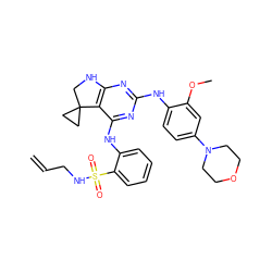 C=CCNS(=O)(=O)c1ccccc1Nc1nc(Nc2ccc(N3CCOCC3)cc2OC)nc2c1C1(CC1)CN2 ZINC000221687052