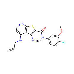 C=CCNc1ccnc2sc3c(=O)n(-c4ccc(F)c(OC)c4)cnc3c12 ZINC000071280961