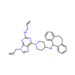 C=CCNc1nc(N2CCC(NC3c4ccccc4CCc4ccccc43)CC2)c2ncn(CC=C)c2n1 ZINC000013759633