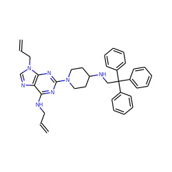 C=CCNc1nc(N2CCC(NCC(c3ccccc3)(c3ccccc3)c3ccccc3)CC2)nc2c1ncn2CC=C ZINC000027408265