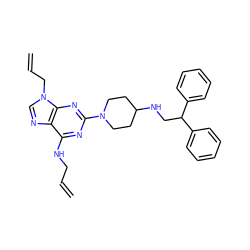 C=CCNc1nc(N2CCC(NCC(c3ccccc3)c3ccccc3)CC2)nc2c1ncn2CC=C ZINC000013759603