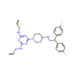 C=CCNc1nc(NCC=C)nc(N2CCC(NCC(c3ccc(F)cc3)c3ccc(F)cc3)CC2)n1 ZINC000003781623