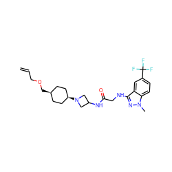 C=CCOC[C@H]1CC[C@@H](N2CC(NC(=O)CNc3nn(C)c4ccc(C(F)(F)F)cc34)C2)CC1 ZINC000261186956