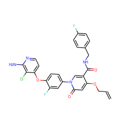 C=CCOc1cc(=O)n(-c2ccc(Oc3ccnc(N)c3Cl)c(F)c2)cc1C(=O)NCc1ccc(F)cc1 ZINC000205994607